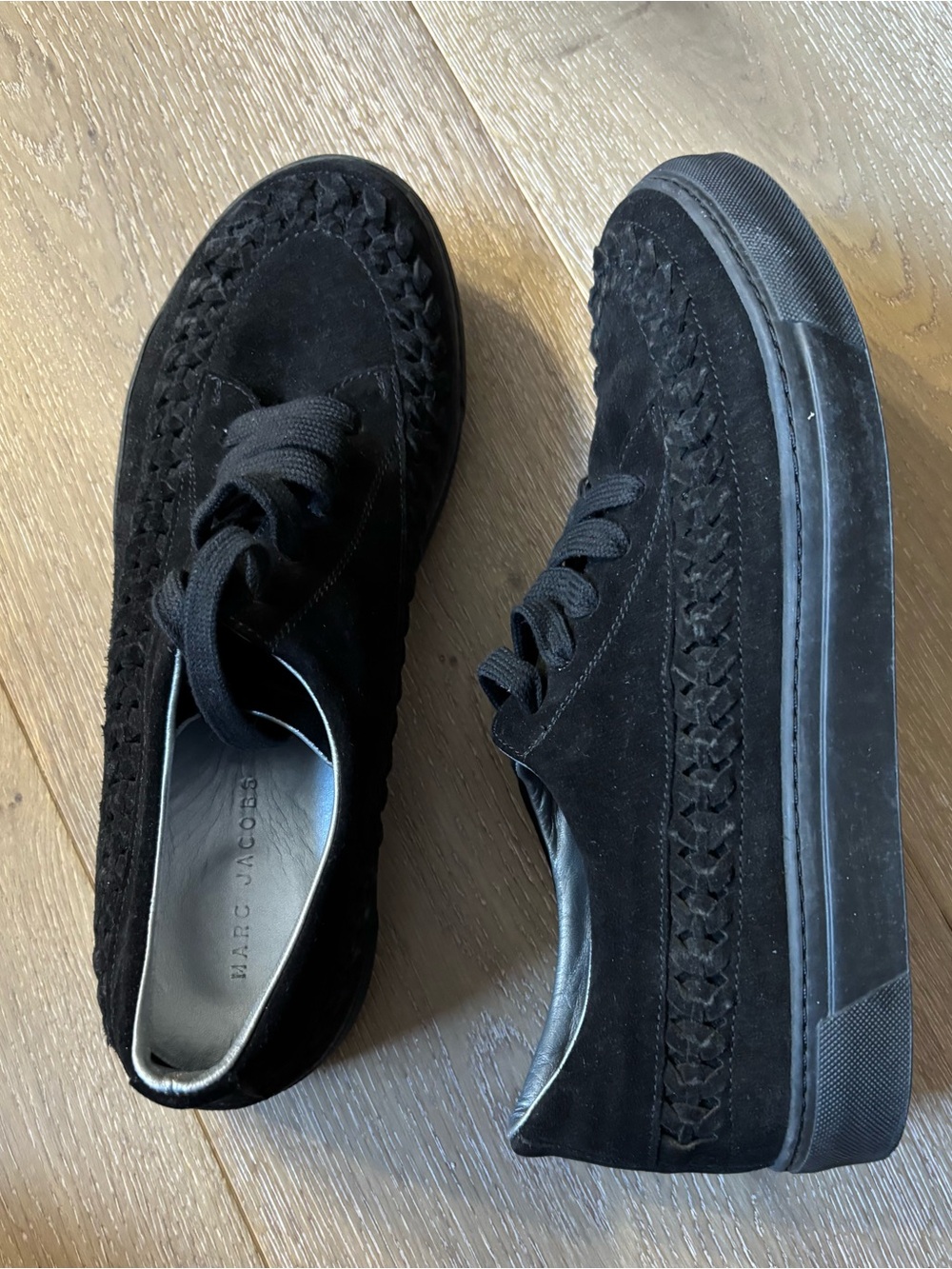 Marc Jacobs Black Suede Braided Platform Sneakers